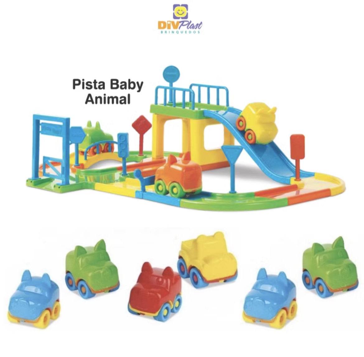 Pista De Carrinhos Brinquedo Infantil Corrida + 6 Carrinhos Pista Baby Animal Divertido