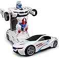 JIANW Carro a Pilha Vira Robô Emite Som e Luz Led Brinquedo Branco Interativo Inteligente Transformável Premium
